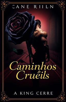 A dark romance book cover featuring a striking black rose with intricate golden details