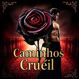 A captivating dark romance book cover showcasing a prominent black rose adorned with intricate golden details