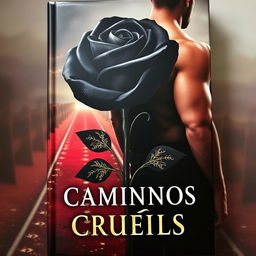 A captivating dark romance book cover showcasing a prominent black rose adorned with intricate golden details