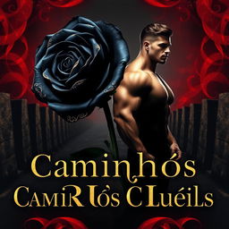 A captivating dark romance book cover showcasing a prominent black rose adorned with intricate golden details