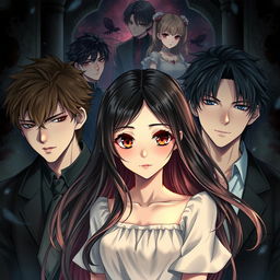 An anime-style cover featuring a beautiful girl surrounded by two handsome boys who are infatuated with her