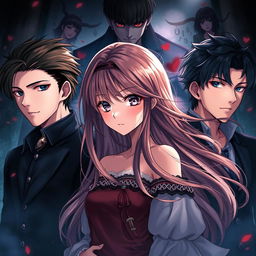 An anime-style cover featuring a beautiful girl surrounded by two handsome boys who are infatuated with her