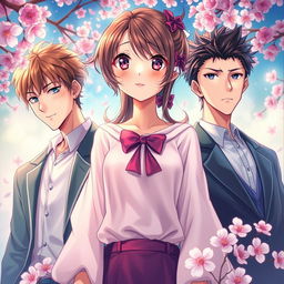 A captivating book cover featuring a beautiful girl at the center, with two handsome boys on either side of her, both visibly in love with her