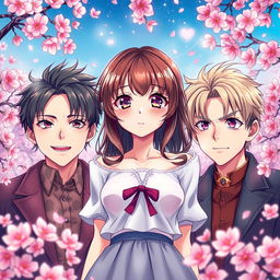 A captivating book cover featuring a beautiful girl at the center, with two handsome boys on either side of her, both visibly in love with her