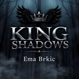 A striking design featuring the title 'King of Shadows' in bold metallic letters that shimmer against a dark background