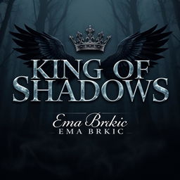 A striking design featuring the title 'King of Shadows' in bold metallic letters that shimmer against a dark background