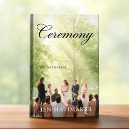 An enchanting book cover design for 'Ceremony' by Jen Hatmaker, featuring a beautifully intricate scene of a serene outdoor gathering