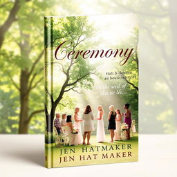 An enchanting book cover design for 'Ceremony' by Jen Hatmaker, featuring a beautifully intricate scene of a serene outdoor gathering