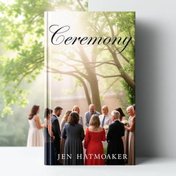 An enchanting book cover design for 'Ceremony' by Jen Hatmaker, featuring a beautifully intricate scene of a serene outdoor gathering