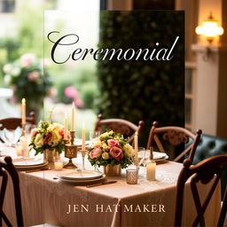 An elegant book cover design for 'Ceremonial' by Jen Hatmaker, featuring an artistic representation of a beautifully adorned table set for a celebration