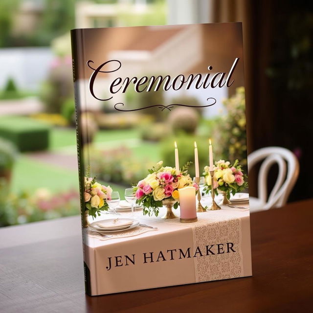 An elegant book cover design for 'Ceremonial' by Jen Hatmaker, featuring an artistic representation of a beautifully adorned table set for a celebration