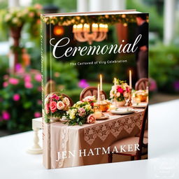 An elegant book cover design for 'Ceremonial' by Jen Hatmaker, featuring an artistic representation of a beautifully adorned table set for a celebration