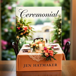 An elegant book cover design for 'Ceremonial' by Jen Hatmaker, featuring an artistic representation of a beautifully adorned table set for a celebration