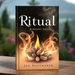 A mystical and captivating book cover design for 'Ritual: Burning Sage' by Jen Hatmaker