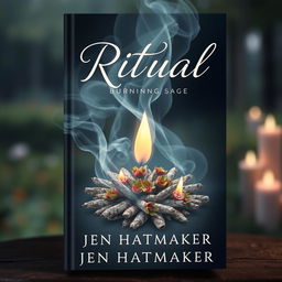 A mystical and captivating book cover design for 'Ritual: Burning Sage' by Jen Hatmaker