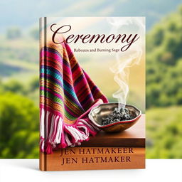 A beautifully designed book cover for 'Ceremony: Rebozos and Burning Sage' by Jen Hatmaker, showcasing the rich cultural elements of a ceremonial gathering