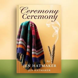 A visually striking book cover design for 'Ceremony' by Jen Hatmaker, featuring the themes of rebozos, burning sage, and smudge sticks