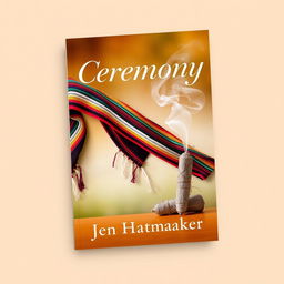 A visually striking book cover design for 'Ceremony' by Jen Hatmaker, featuring the themes of rebozos, burning sage, and smudge sticks