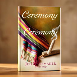 A visually striking book cover design for 'Ceremony' by Jen Hatmaker, featuring the themes of rebozos, burning sage, and smudge sticks