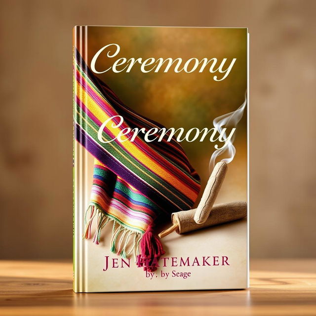 A visually striking book cover design for 'Ceremony' by Jen Hatmaker, featuring the themes of rebozos, burning sage, and smudge sticks