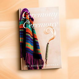 A visually striking book cover design for 'Ceremony' by Jen Hatmaker, featuring the themes of rebozos, burning sage, and smudge sticks