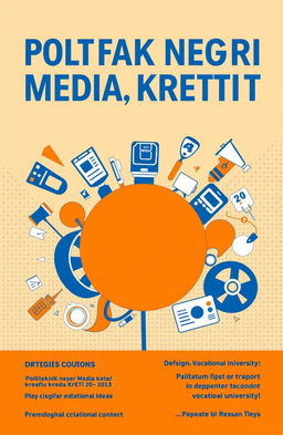 Design a cover for the revitalization of Politeknik Negeri Media Kreatif PSDKu Makassar, incorporating elements that represent a transition to an independent vocational university
