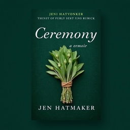 An elegant book cover design for 'Ceremony: A Memoir' by Jen Hatmaker, featuring a beautifully arranged sage bundle wrapped in twine