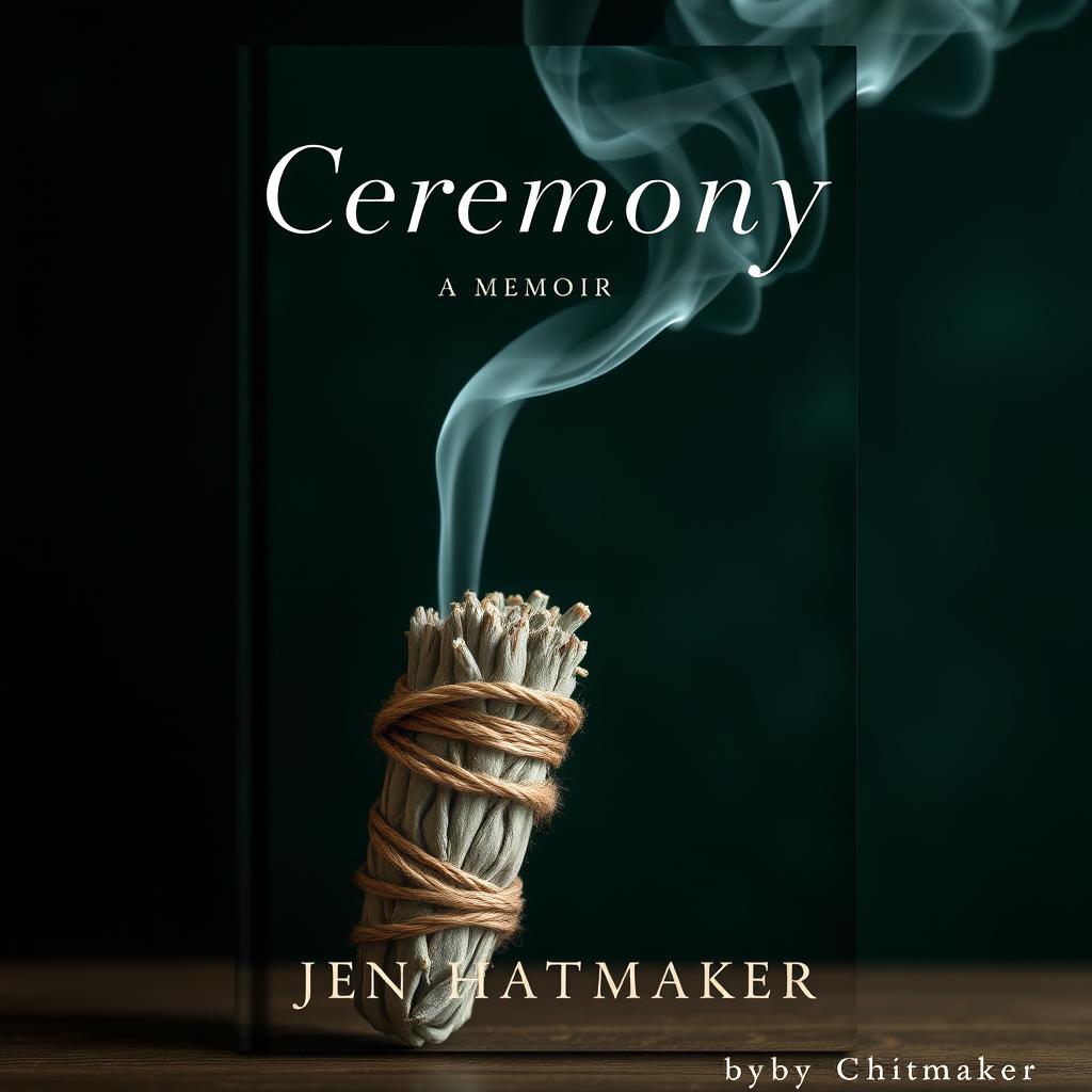 An evocative book cover design for 'Ceremony: A Memoir' by Jen Hatmaker, showcasing a burning sage bundle wrapped in twine