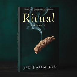 A captivating book cover design for 'Ritual: A Memoir' by Jen Hatmaker, featuring a smoking sage bundle intricately wrapped in twine