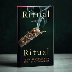 A captivating book cover design for 'Ritual: A Memoir' by Jen Hatmaker, featuring a smoking sage bundle intricately wrapped in twine