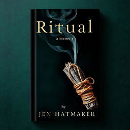 A captivating book cover design for 'Ritual: A Memoir' by Jen Hatmaker, featuring a smoking sage bundle intricately wrapped in twine