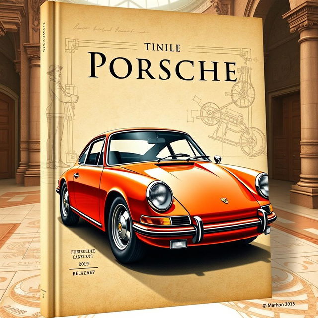 A book cover design featuring a classic Porsche 911, illustrated in a Da Vinci style