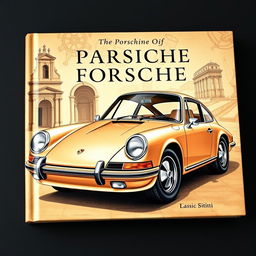 A book cover design featuring a classic Porsche 911, illustrated in a Da Vinci style