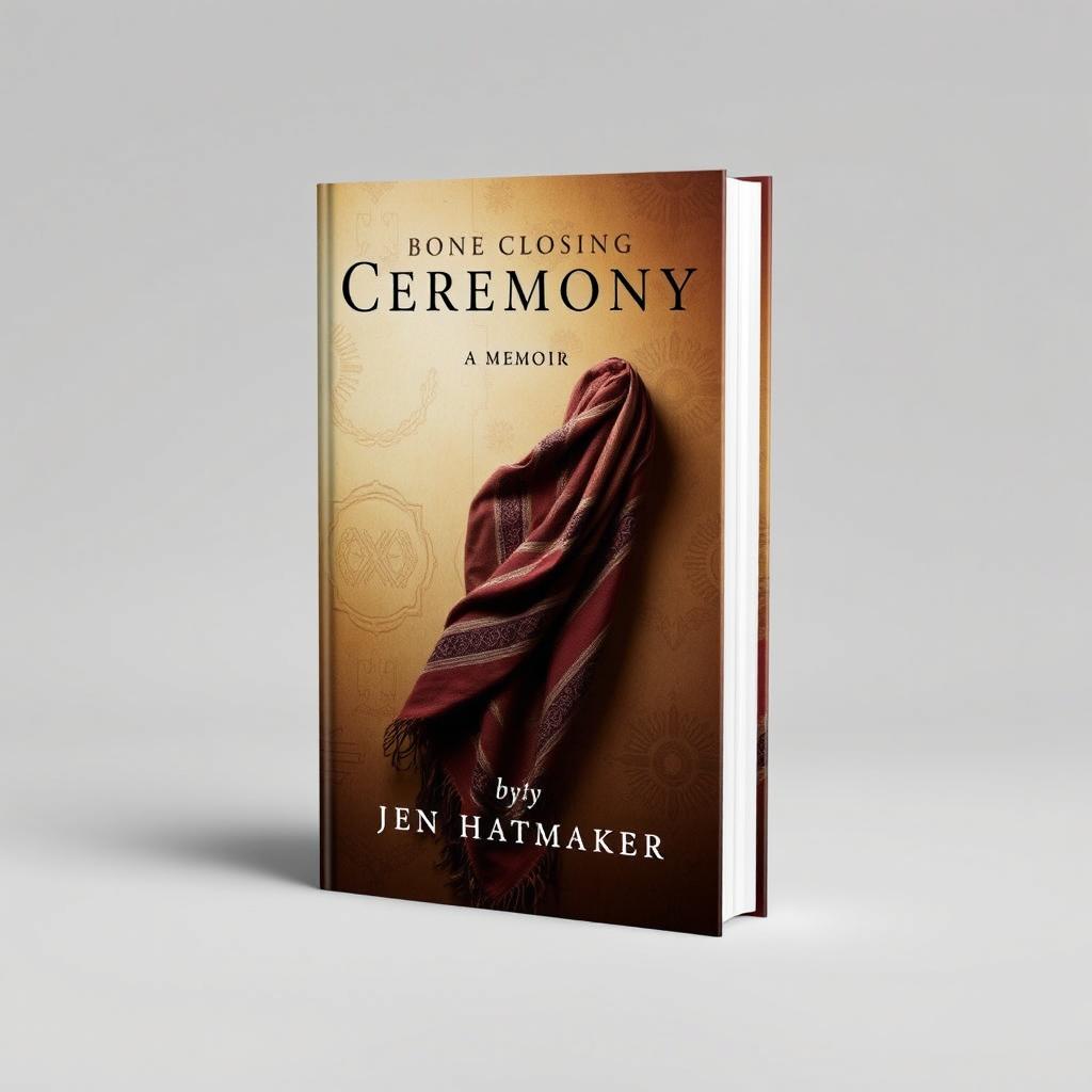 A striking book cover design for 'Ceremony: A Memoir' by Jen Hatmaker, featuring a bone closing rebozo, which is an intricately woven shawl used in traditional ceremonies