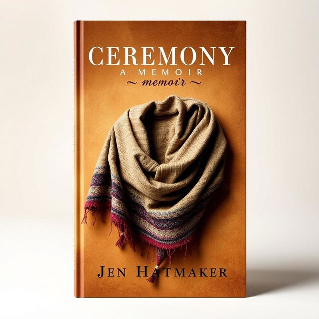 A striking book cover design for 'Ceremony: A Memoir' by Jen Hatmaker, featuring a bone closing rebozo, which is an intricately woven shawl used in traditional ceremonies