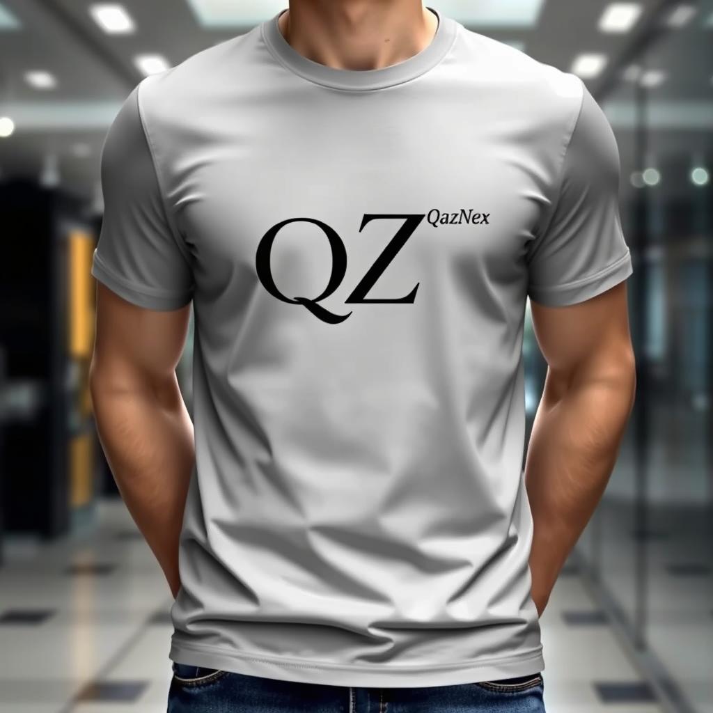 A fashionable T-shirt design showcasing the letters Q and Z artistically fused together into a single, elegant logo