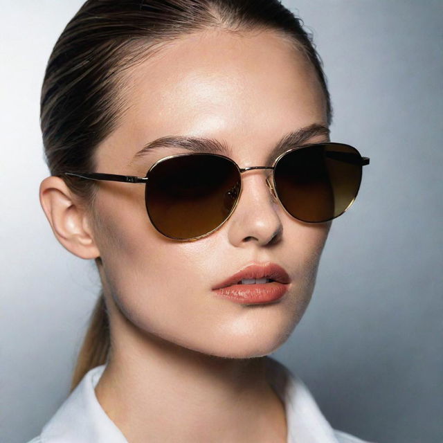 A detailed and intense close-up photograph of 90s inspired sunglasses, illuminated under a meticulously crafted lighting, targeting for a polished editorial magazine photoshoot