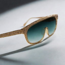 A detailed and intricate close up photograph of 90s inspired sunglasses for an editorial magazine advertisement