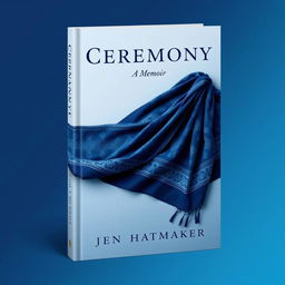 An elegant book cover design for 'Ceremony: A Memoir' by Jen Hatmaker, featuring a vibrant indigo rebozo as the central element