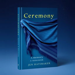 An elegant book cover design for 'Ceremony: A Memoir' by Jen Hatmaker, featuring a vibrant indigo rebozo as the central element