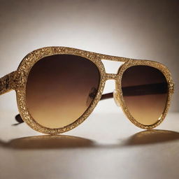 Intense close-up photograph of intricate 90s inspired sunglasses, meant for an editorial magazine advertisement