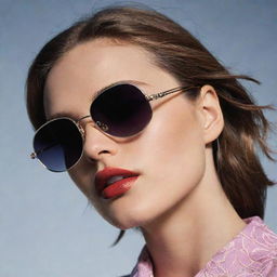 A high definition close-up photograph of intricately detailed 90s inspired sunglasses for an editorial advertisement