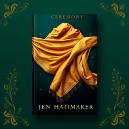 A luxurious book cover design for 'Ceremony: A Memoir' by Jen Hatmaker, prominently featuring a stunning gold rebozo
