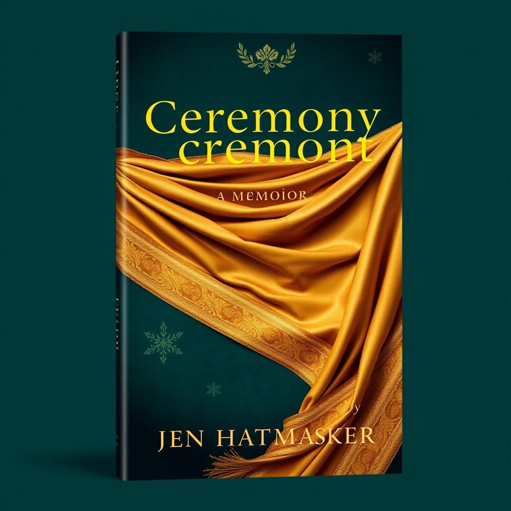 A luxurious book cover design for 'Ceremony: A Memoir' by Jen Hatmaker, prominently featuring a stunning gold rebozo