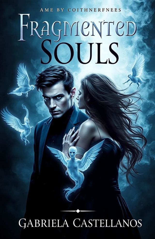 A captivating book cover featuring a dark male figure with blue eyes, representing the 'Man of Evil', standing alongside a woman with flowing brown hair, embodying 'Light'