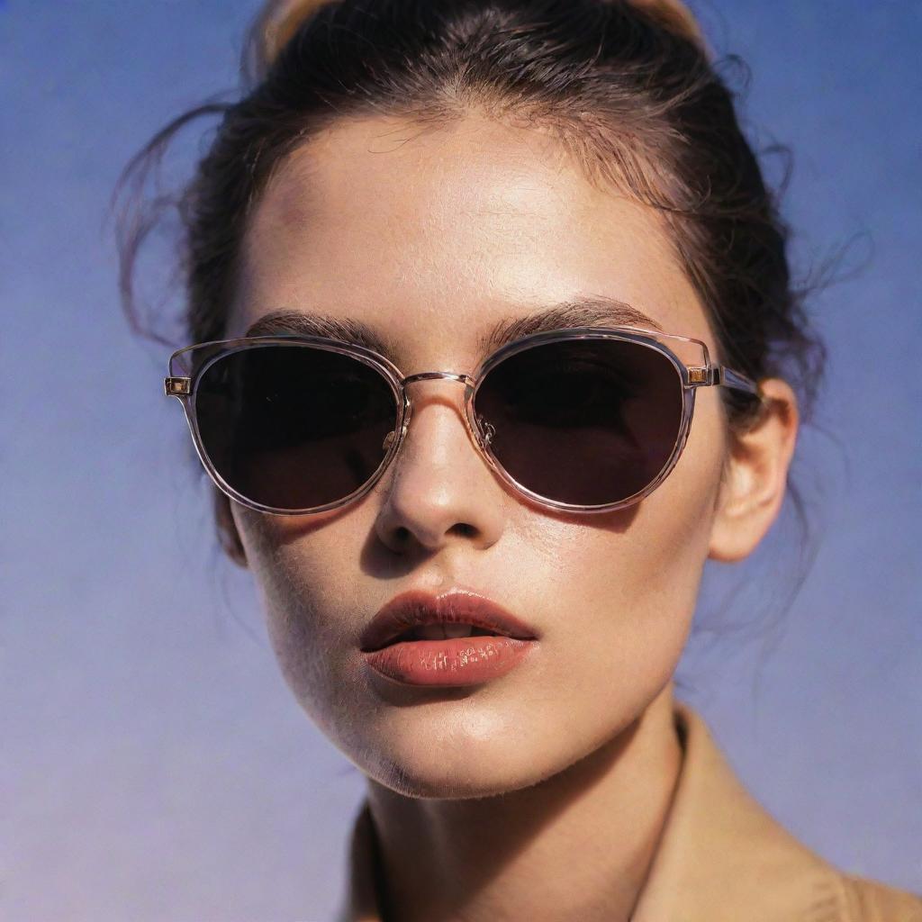 An intense close-up photograph showcasing 90s inspired sunglasses