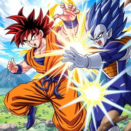 A dynamic and colorful scene depicting characters from Dragon Ball Z, showcasing intense action and energy blasts