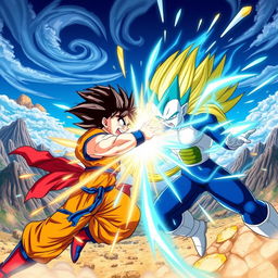 A dynamic and colorful scene depicting characters from Dragon Ball Z, showcasing intense action and energy blasts