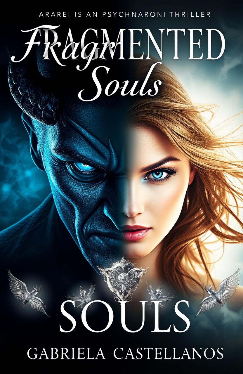 A captivating book cover featuring a demonic man embodying the essence of evil darkness with piercing blue eyes