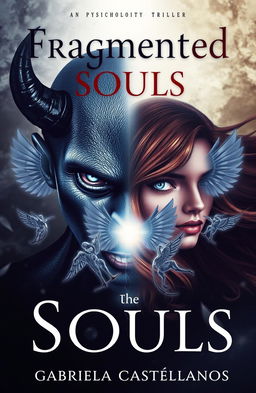 A captivating book cover featuring a demonic man embodying the essence of evil darkness with piercing blue eyes